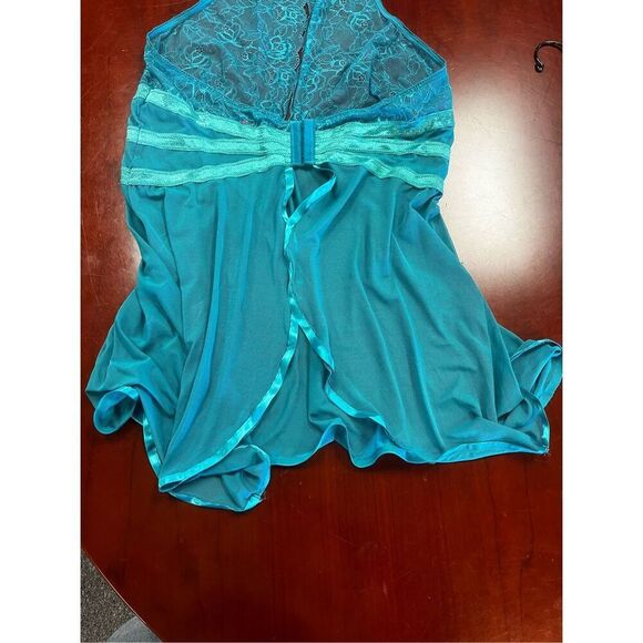 Seven ‘Til Midnight Teal Green Mesh & Lace Halter Neck Babydoll Sz 3X/4X Sz 20 E - Picture 4 of 6